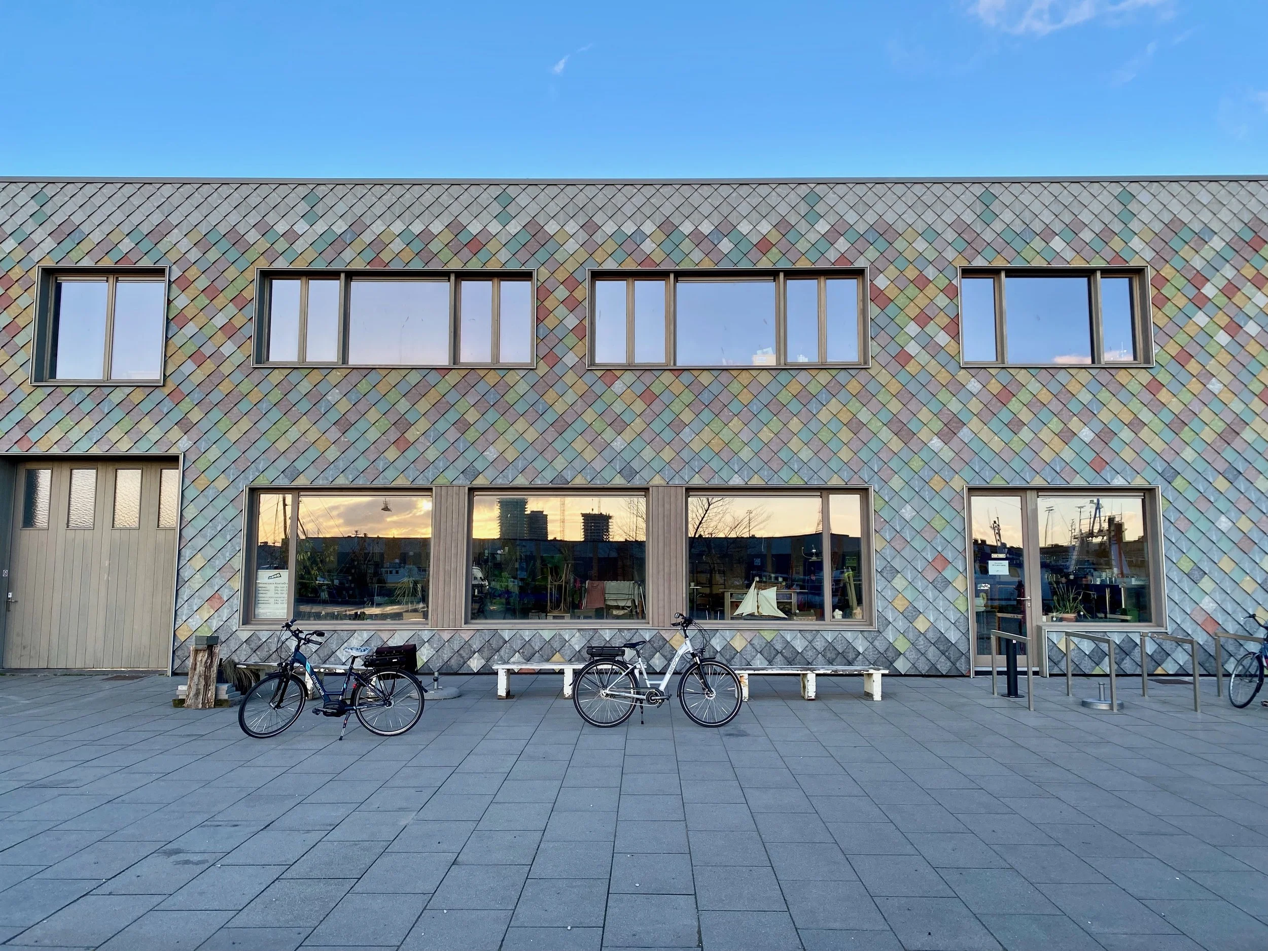 Front of the O666 building with coloured First One Pretty Plastic tiles