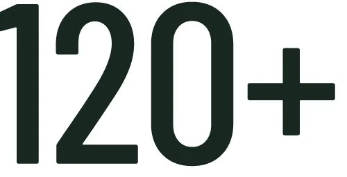 Large text reading '120+' in black on a white background.