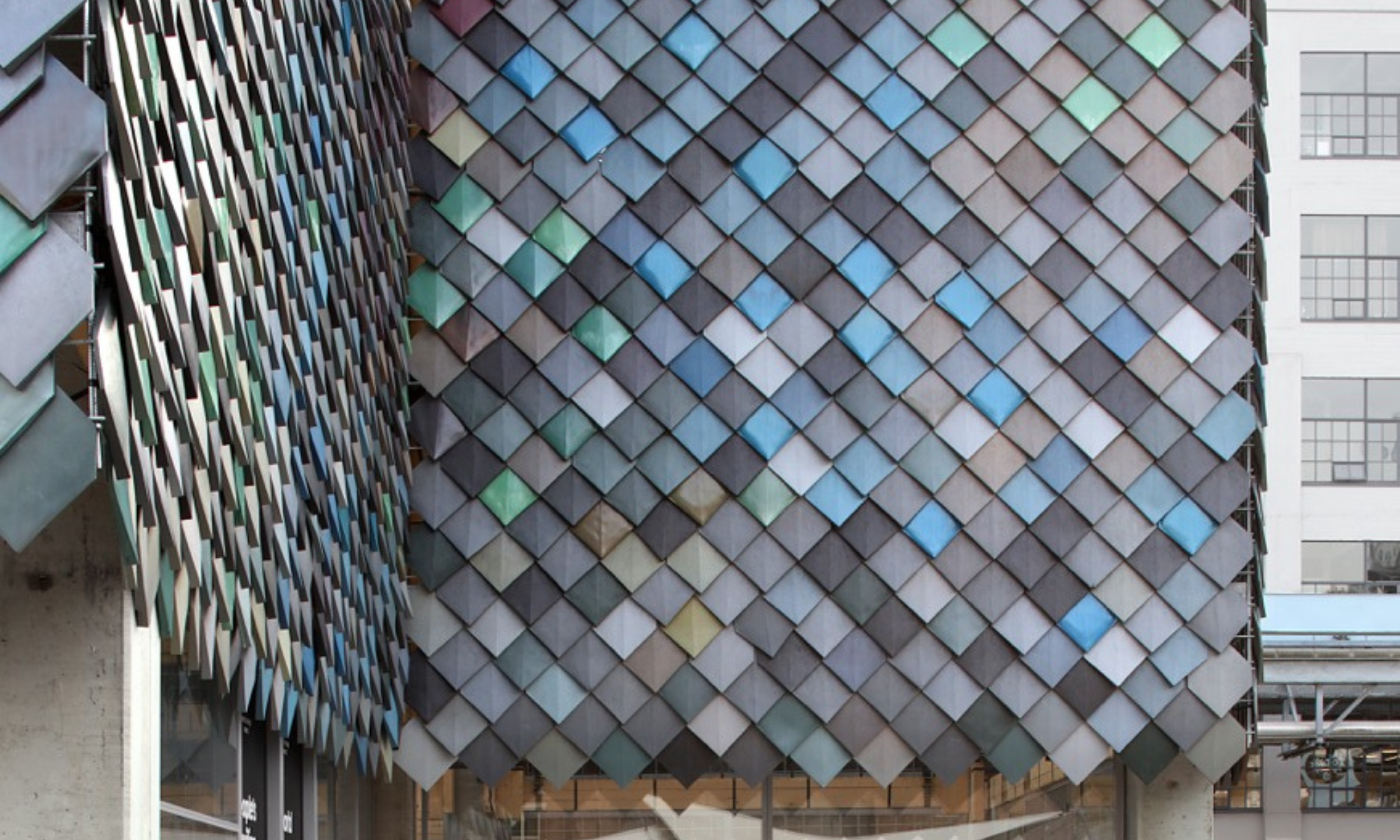 
This image captures The People's Pavilion, showcasing circular innovation and sustainability with its vibrant facade made from recycled materials and its use of circular building materials for the roof and windows. It embodies Pretty Plastic's visio