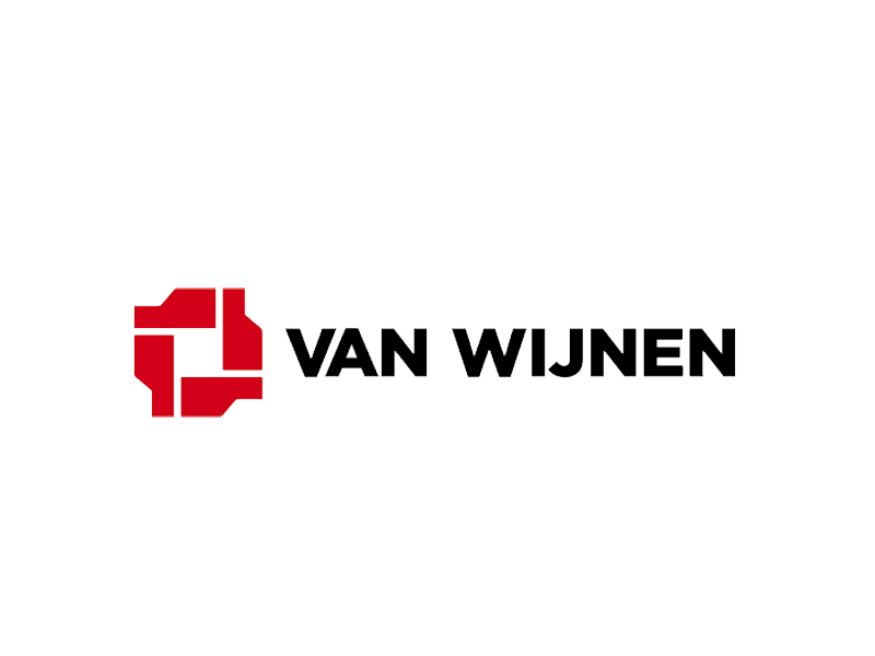 The logo of Van Wijnen featuring a red geometric symbol and the company name in black and gray text on a black background.